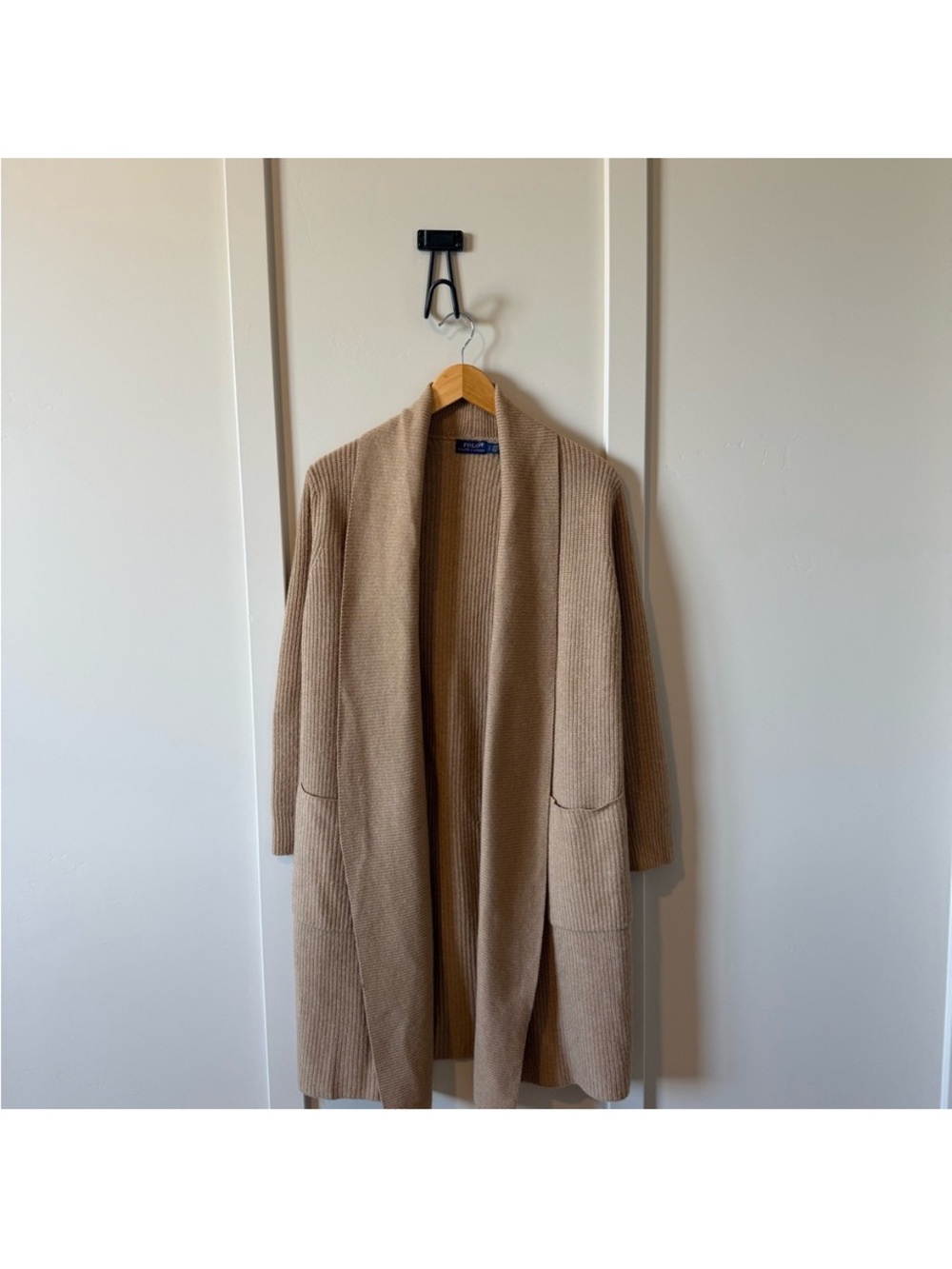 Ralph Lauren Long Open-Front Cardigan in Beige / Tan